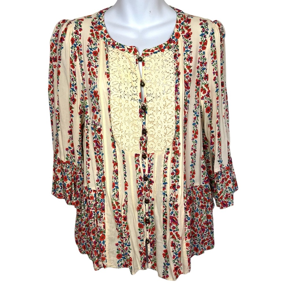 Anthropologie Floral and Cream Blouse